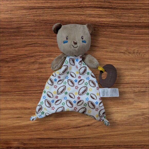 Baby Starters Plush Bear Lovey Football  Star Print Satin Back knotted Rattle - Picture 2 of 7